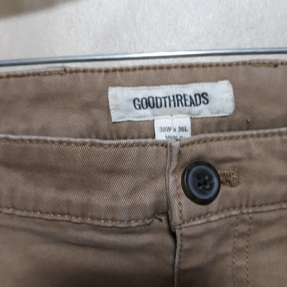 GOOD THREADS MENS SLACKS  W38  L34 DARK TAN - Picture 2 of 6